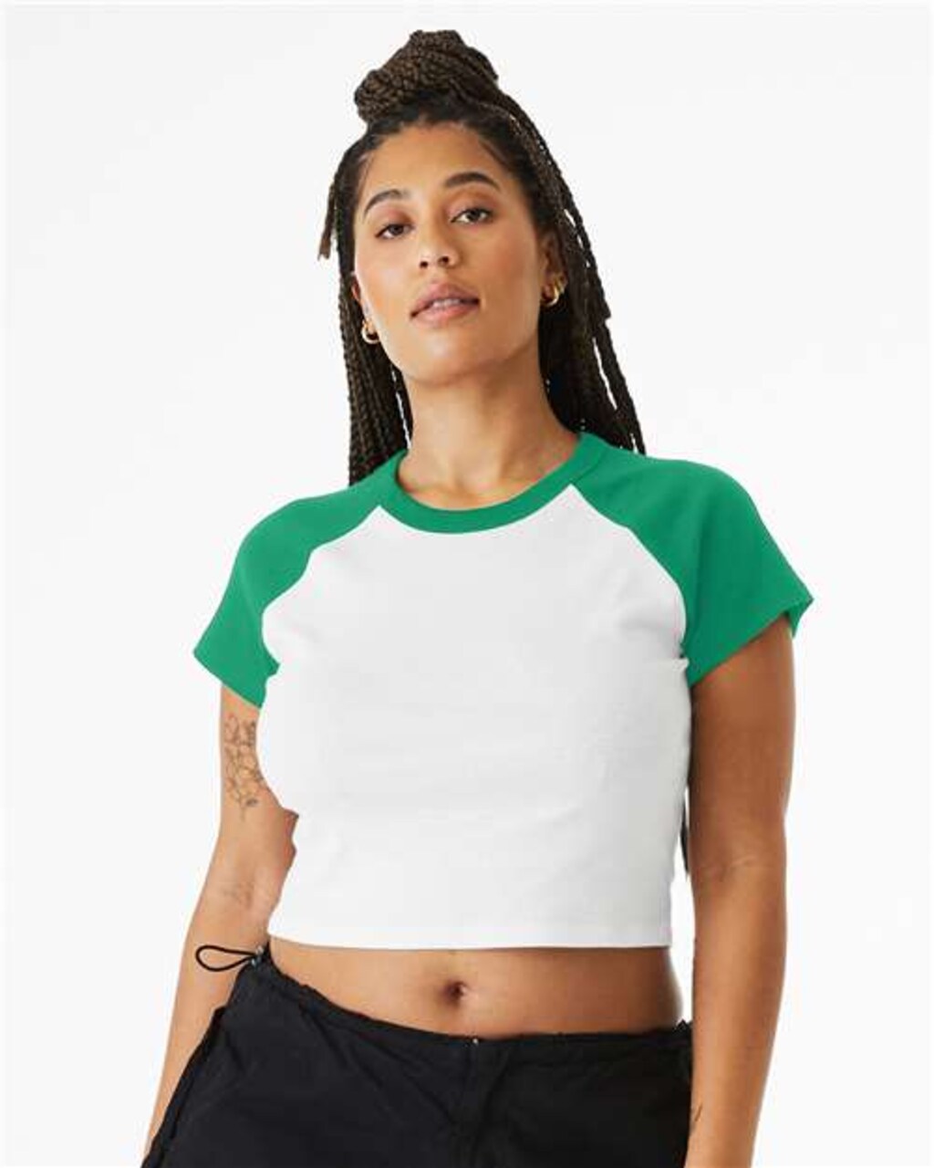 BELLA+CANVAS Ladies Micro Rib Raglan Baby T-Shirt for Casual Wear, Streetwear & Everyday Cropped Fit Top